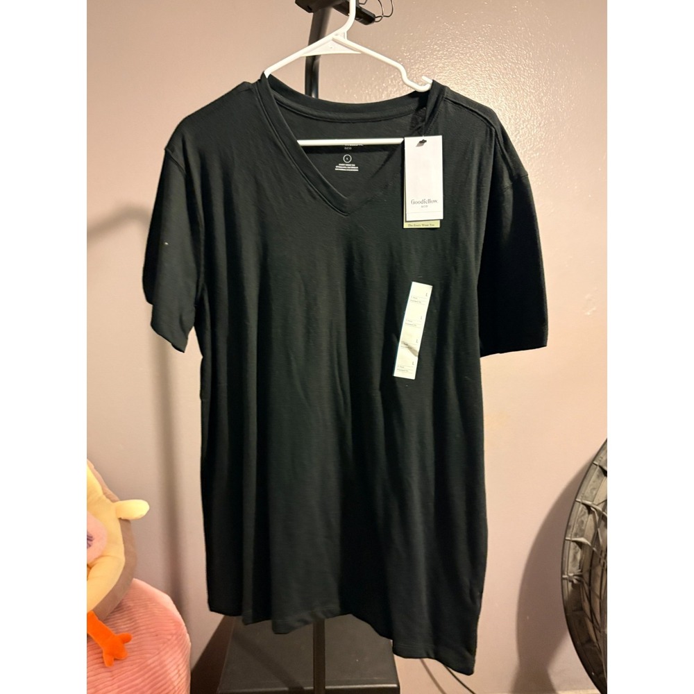(3 Pack) Goodfellow Black V Neck Short Sleeve T Shirt, Mens, Sz L